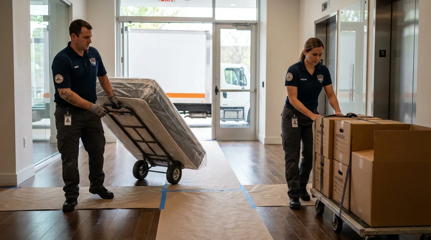 Professional apartment movers loading elevator in Blair, NE